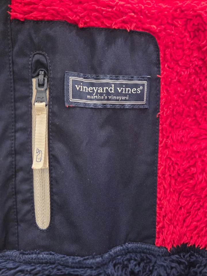 Jaqueta Vineyard Vines Meninos Med 10-12 Color-block Sherpa Lã Vermelho Azul 1/2 Zíper - Imagem 2 de 4