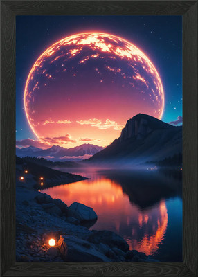 Himmlische Dämmerung über ruhigem Wasser gerahmtes Wandbild Poster Leinwanddruck Bild