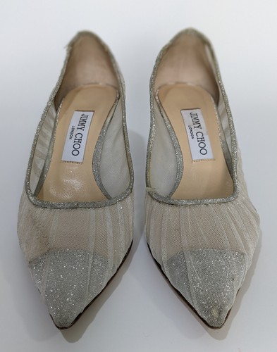 JIMMY CHOO Love Mesh Silver White Women's Heels Size 39 EU | 9 US | 6 UK - Picture 2 of 13