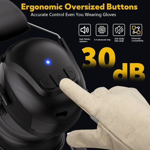 Bluetooth 5.4 Hearing Protection W/ 120H Working Time Black 30dB Safety Earmuffs - Picture 2 of 5