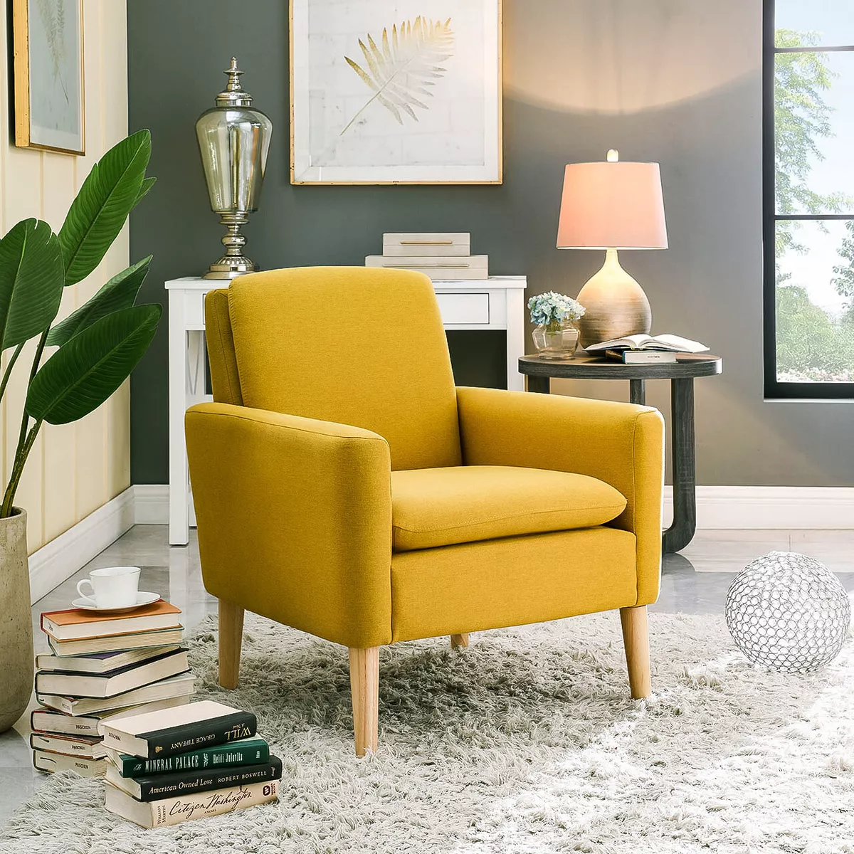 Set of 2 Modern Simple Single Sofa Yellow Upholstered Leisure
