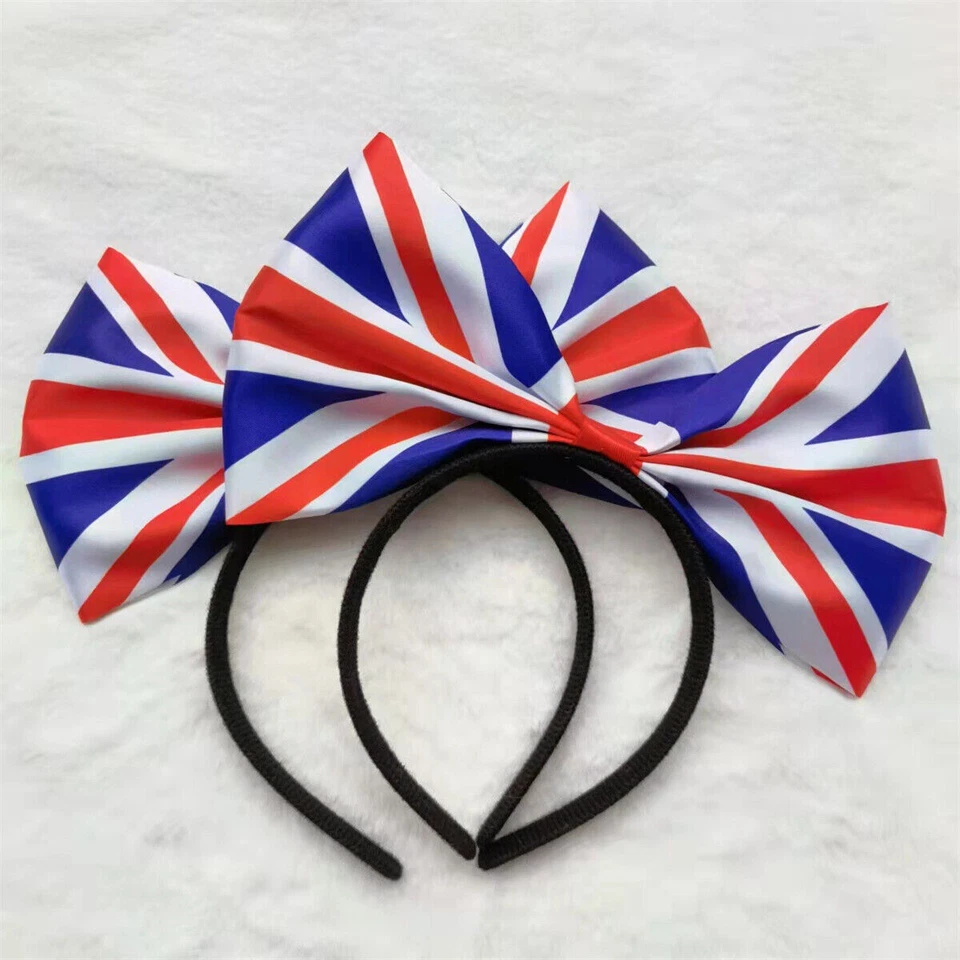 Unisex Queens Platinum Flag Headband 70Years Anniversary British Flag Bowknot - Image 4 of 4