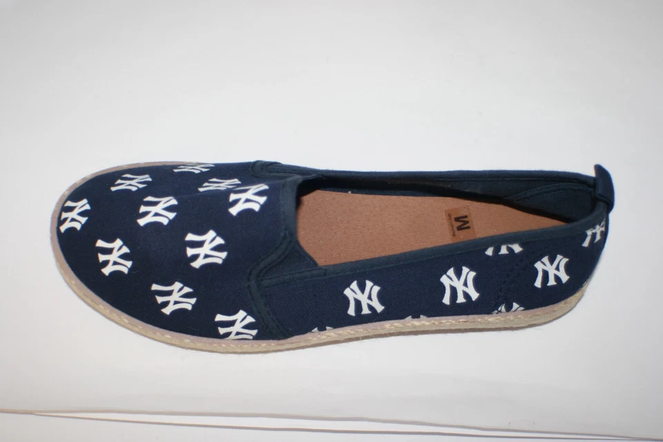 New York Yankees Wms Sz M Slip On Espadrille Shoes Blue White Baseball Flats NEW - Image 2 of 4