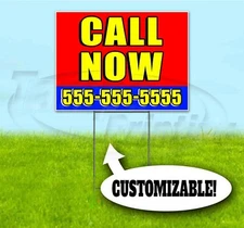 CALL NOW CUSTOM 18x24 Yard Sign WITH STAKE Corrugated Bandit USA BUSINESS PH#