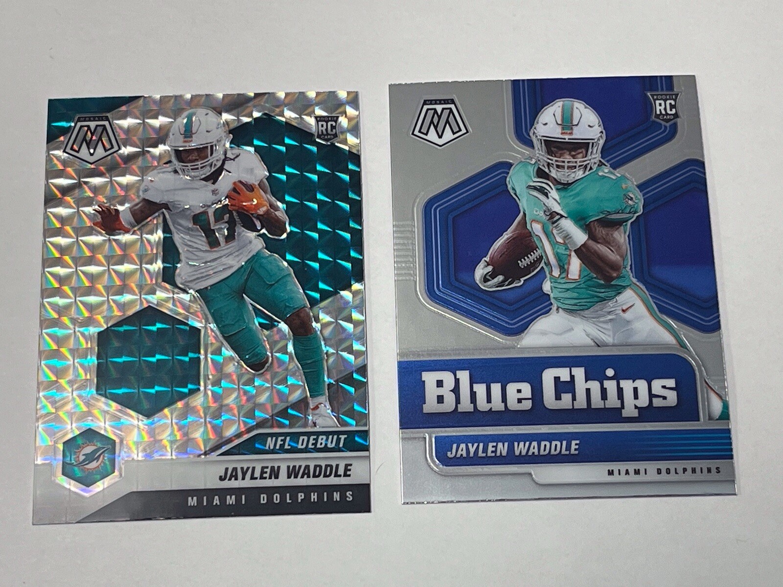 2021 Mosaic Football | Jaylen Waddle Rookie Card RC SILVER PRISM & #8 Blue Chips