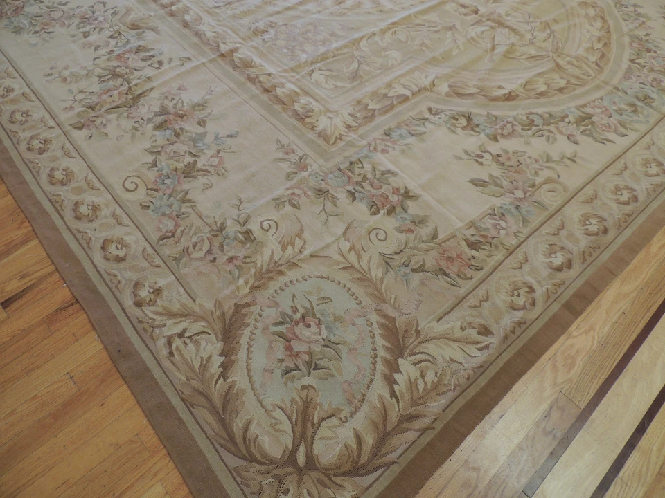 Alfombra estilo Aubusson francesa talla grande/palacio 12x16 lana BEIGE AZUL ROSA FLORAL Foto 4 de 4