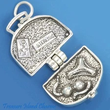 Suitcase Luggage Travel Bag Opens Movable 3D 925 Solid Sterling Silver Charm