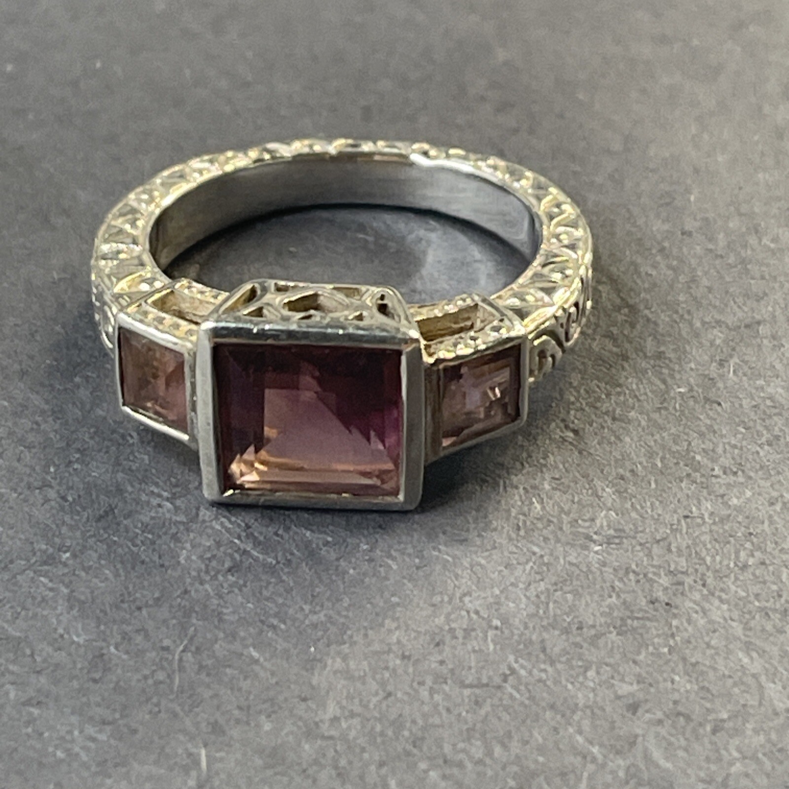 Vintage Solid Sterling Fully Tool Engraved Amethy… - image 1