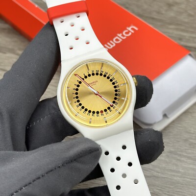 NEW LIMITED EDITION  Swatch New Gent GENERATION 31 White Band Gold Watch SUOW400