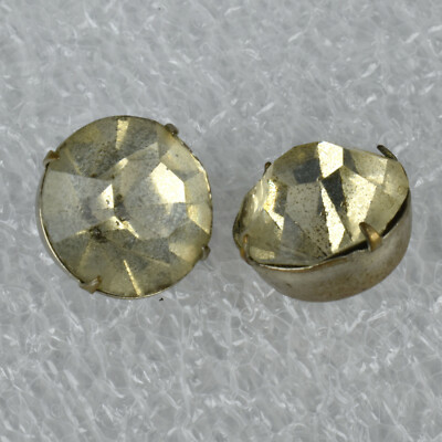 Two Vintage White Faceted Glass Rhinestone Sewing Buttons 9/16''