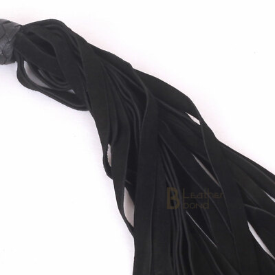 25-Fall Genuine Cowhide Leather Flogger With Revolving Handle - Black Nunchaku Style