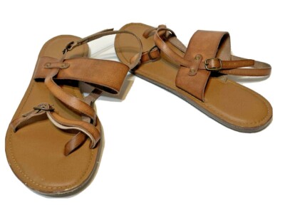 Nicole Womens Brown Leather Strappy Sandals Buckle Size