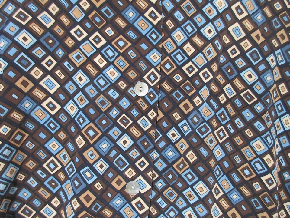 Blusa Camisa Talla 26W August Max Mujer Seda Manga Larga Geométrica Marrón Azul Top Foto 4 de 4