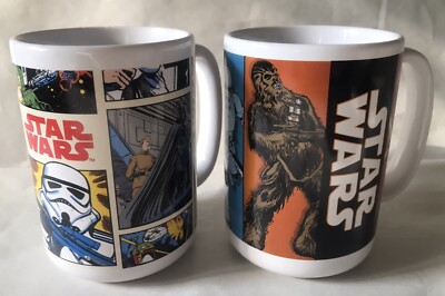 Pair 2 Star Wars Galerie Ceramic Coffee Mugs Comic Strip Character Yoda Chewie