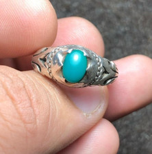 Genuine Feroza Stone Ring Real Turquoise Unique Mens Frame Style Silver 925 Ring