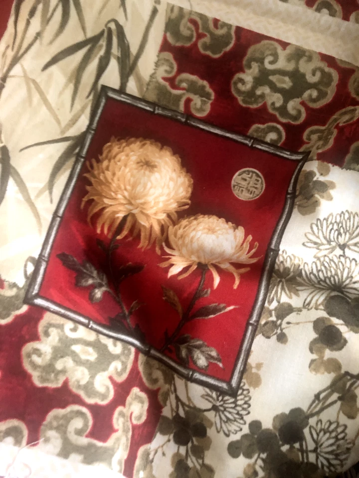 2/3Yd 44WX23L "Silk Garden" Floral Lisa Audit Wilmington Burgundy Red Tan FABRIC - Image 4 of 4