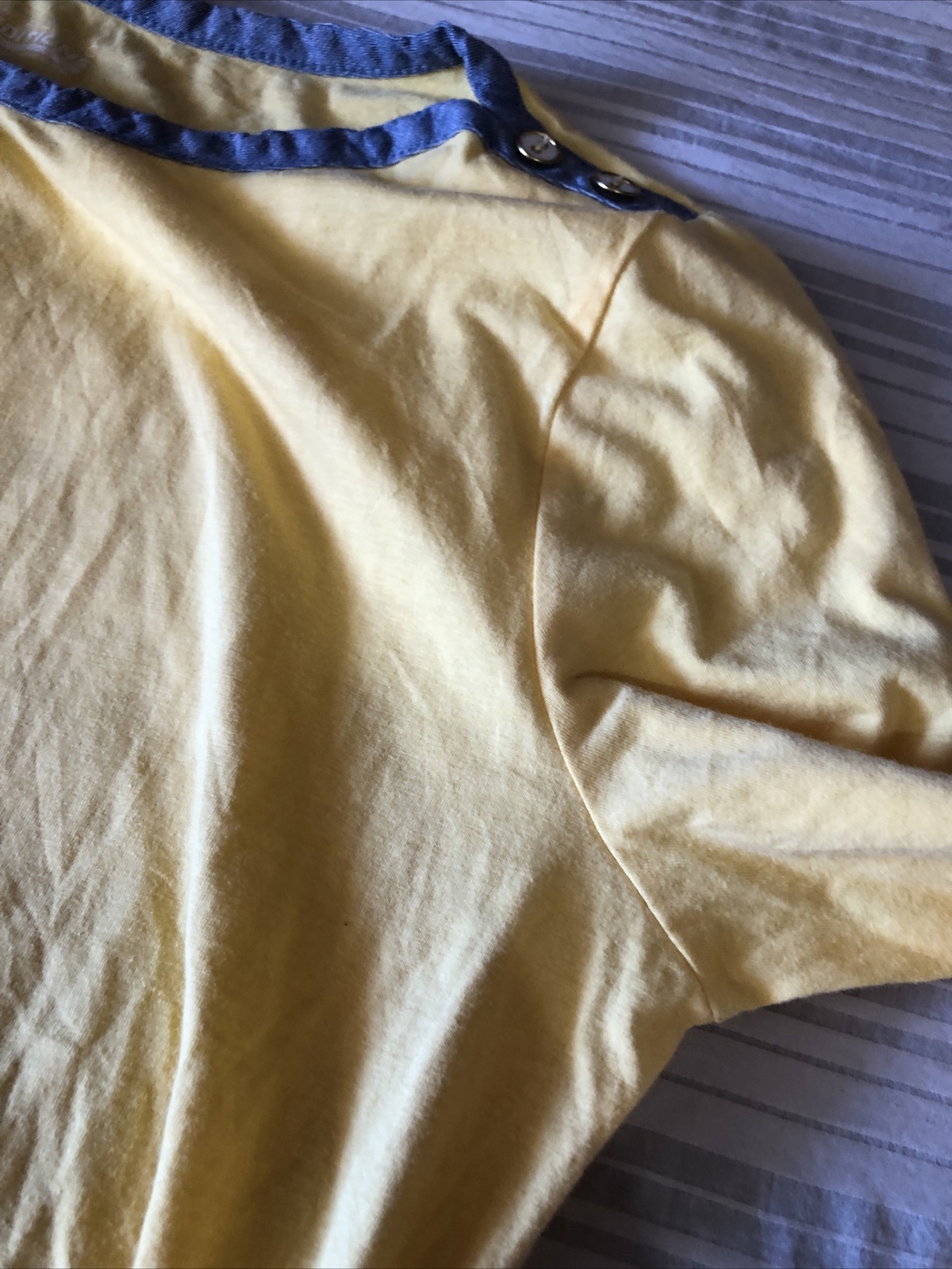 BASIC EDITIONS yellow SMALL TOP Buttons Denim Neck - image 4