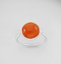 925 Sterling Silver Sunstone Round Cabochon Solitaire Ring Size 7