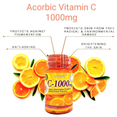2 Bouteilles Vitamine C ACORBIC 1000mg - Antioxydant, Blanchissant, Anti-rides - NEUF