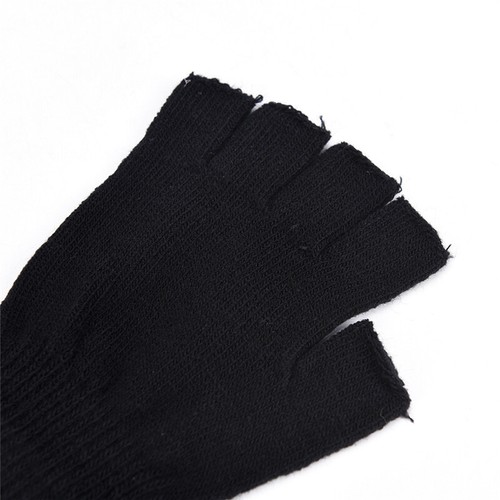 Men Black Knitted Stretch Elastic Warm Half Finger Fingerless Gloves Winter、.zh - Picture 7 of 11