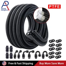 30ft 6AN 8AN Nylon E85 PTFE Fuel Line Braided Fuel Hose w/ 10 Fittings Hose Kit
