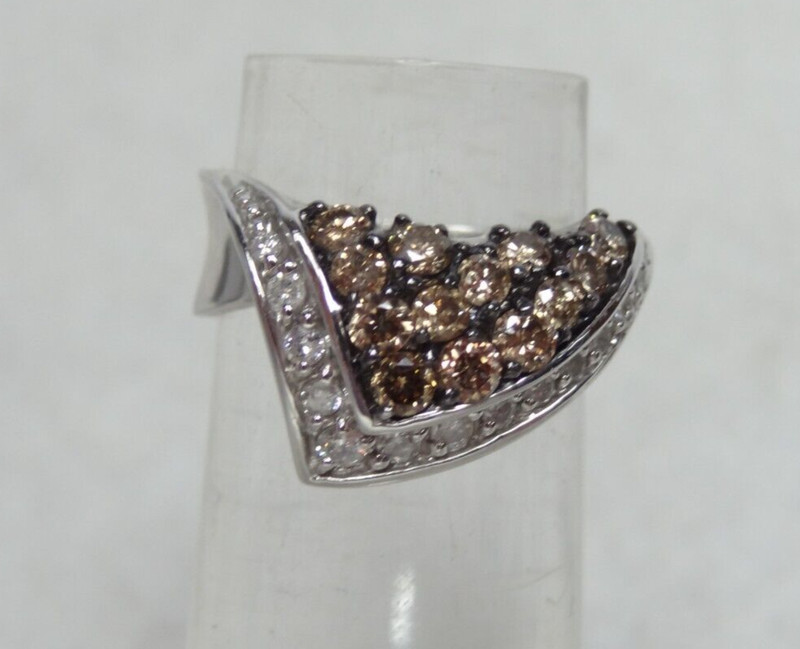 White and Brown Diamond 14k White Gold ring size 6