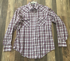 Levi's Western Snap Button Western Shirt Size L Plaid Burgundy Red Vintage