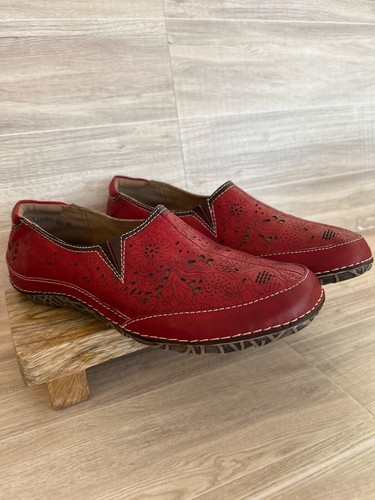 L'Ariste Spring Step Red Libora Women's Handpainted Leather Loafer Size 40
