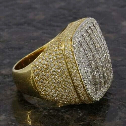 Anillo meñique de 5 quilates enchapado en oro amarillo de 14 quilates de plata de ley 925 con corte baguette para hombre. Foto 3 de 4
