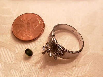14Kt HGE Silver Tone Band w/8 Rhinestones, & Tourmaline Size 7 Vintage