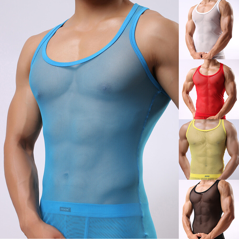 Cotton String Fishnet Mesh Muscle Gym Vest Tank Top Vest Tees T-Shirt Musc