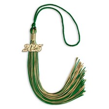 Endea Graduation Green/Antique Gold Mixed Color Tassel With Gold Date Drop