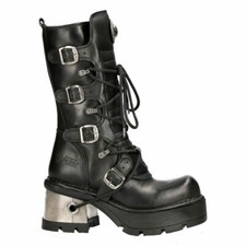 Bottes NEWROCK 373-S33 Pour Femmes Noires En Cuir 100% Goth Punk Emo Rock Biker