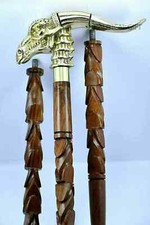 Nautical Wooden Antique Walking Stick Brass cyanic Dragon Head Handle Cane