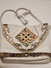 vintage White leather satchel bag 80s 90s With Jewels