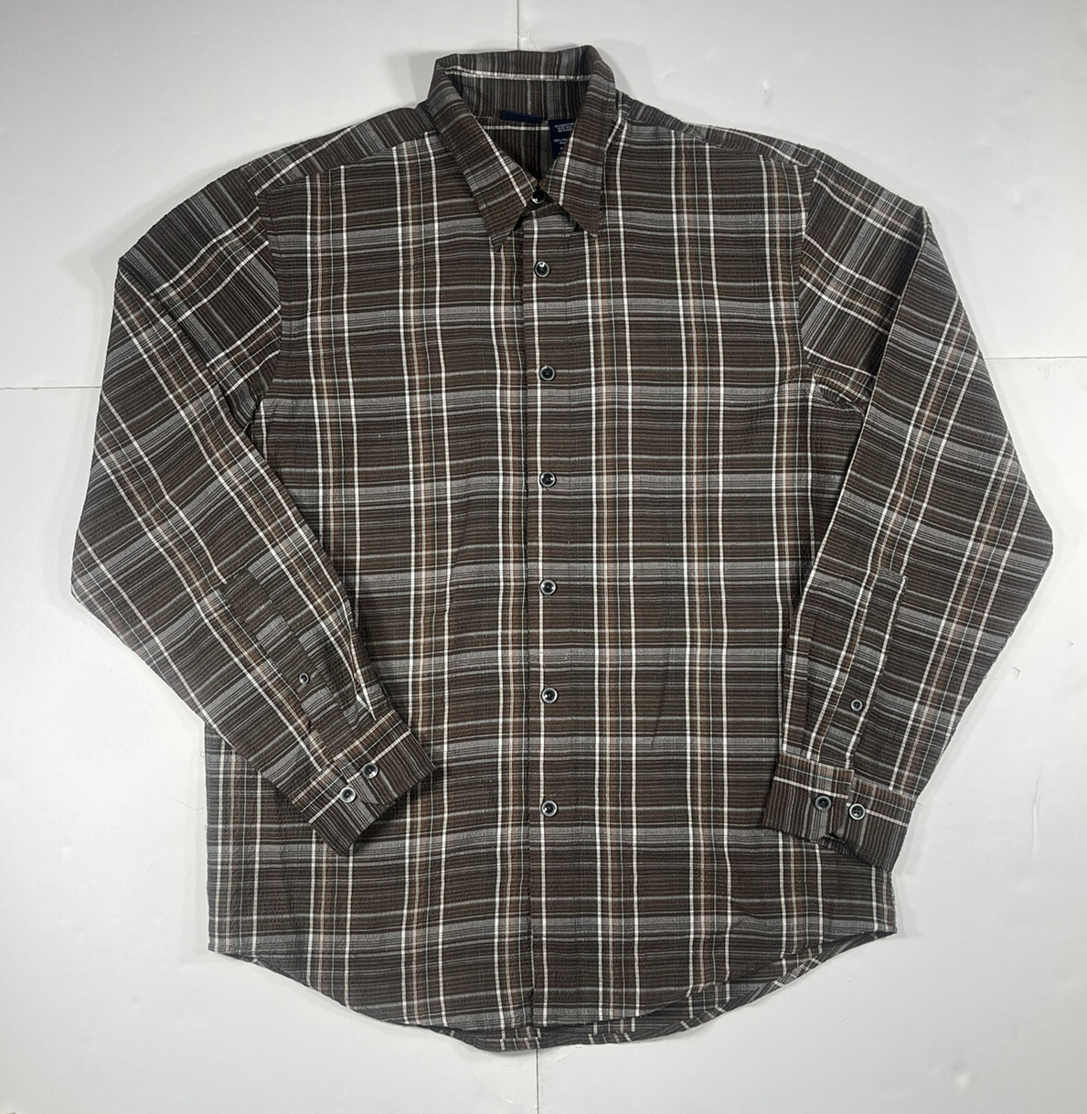 Basic Editions Plaid Long Sleeve Button Front Fla… - image 1