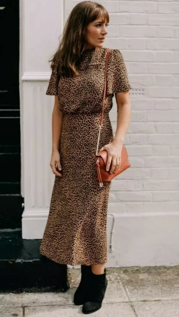 NWT Oasis Animal Leopard Midi Maxi Angel Sleeves Dress Pintucks 14