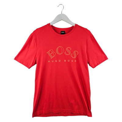 Hugo Boss Herren Korallenrot Rundhals Big Logo T-Shirt Tee Größe Medium M