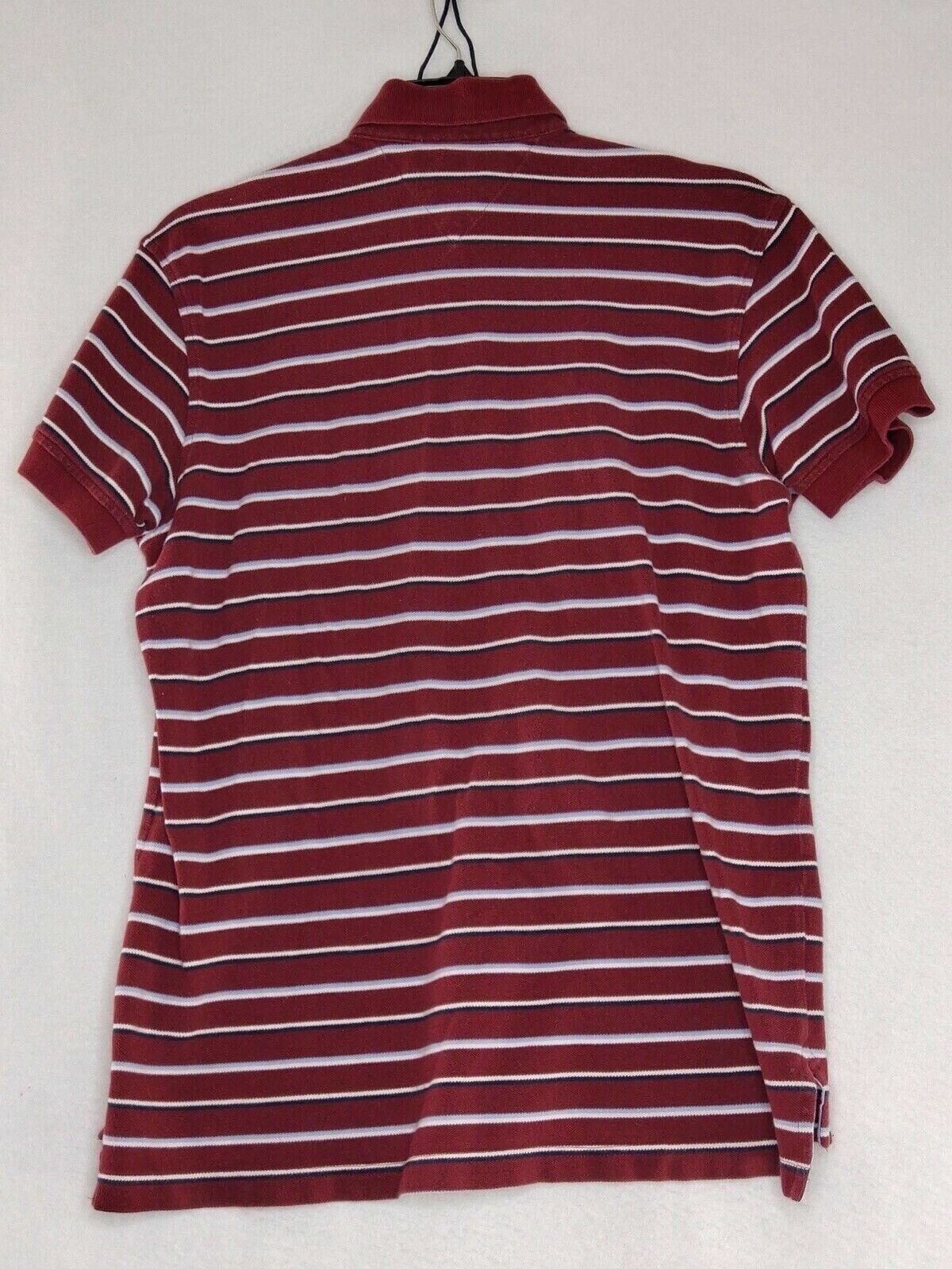 Tommy Hilfiger Mens Polo Short Sleeve Size Large Maroon Multicolor Striped Logo thumbnail 2