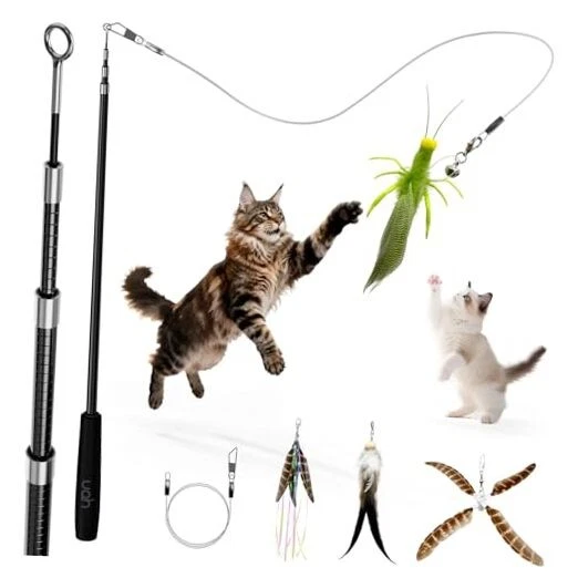 Natural Feather Cat Toy, Interactive Wand Toy for Indoor Kittens, 60inch Long