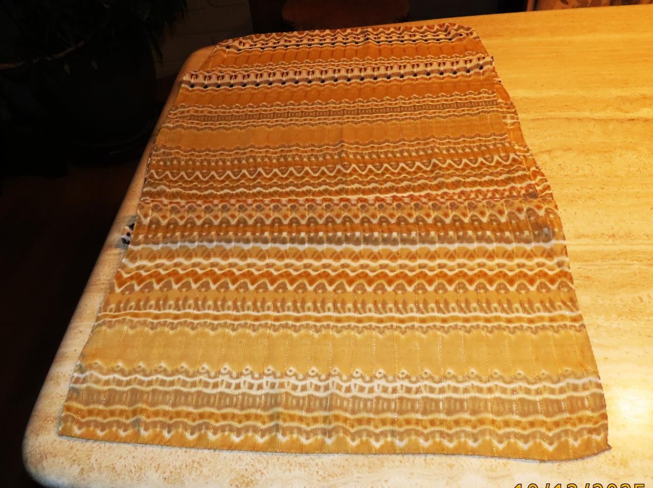 Echo oblong scarf; abstract; tan white black; metallic accents; poly; 72x20 in.