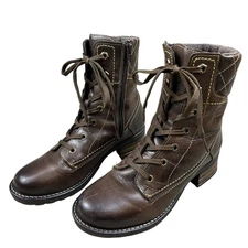 Taos Factor Quilted Leather Combat Boots Chocolate Brown Size EU 37/US 6.5