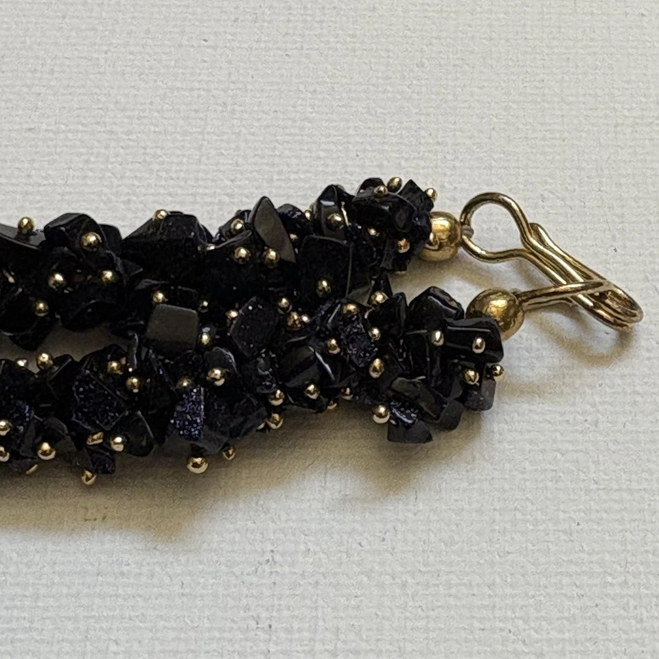 Linda pulseira de ouro vintage azul liso pedra dourada para miçangas 7” 24 gramas - Imagem 3 de 4