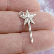 Silver Fantasy Wand Charms Metal Star-Tip DIY Craft Supplies 20-Pack