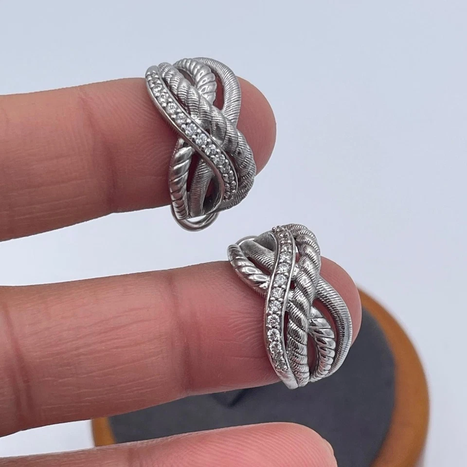 Pendientes de aro Judith Ripka de plata de ley 925 con cuerda cruzada circonita cúbica Tailandia Foto 4 de 4