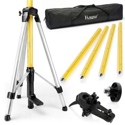 Huepar 12 Ft./3.7M Professional Laser Level Pole with Tripod and Yellow
