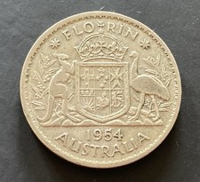 1954 Australia Florin Coin 0.500 Silver