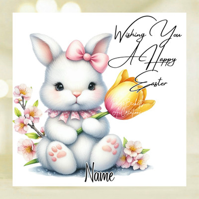 Personalisierte entzückende Grußkarte Hase mit Tulpe Ostern - JEDER NAME