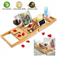 Bamboo Bath Tray Table Bathtub Caddy Tray Over the Tub Shelf Bath Holder Desk