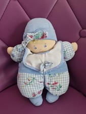 ANCIENNE POUPÉE CHIFFON 26 Cm  BLEU VICHY FLEURS COROLLE 1996